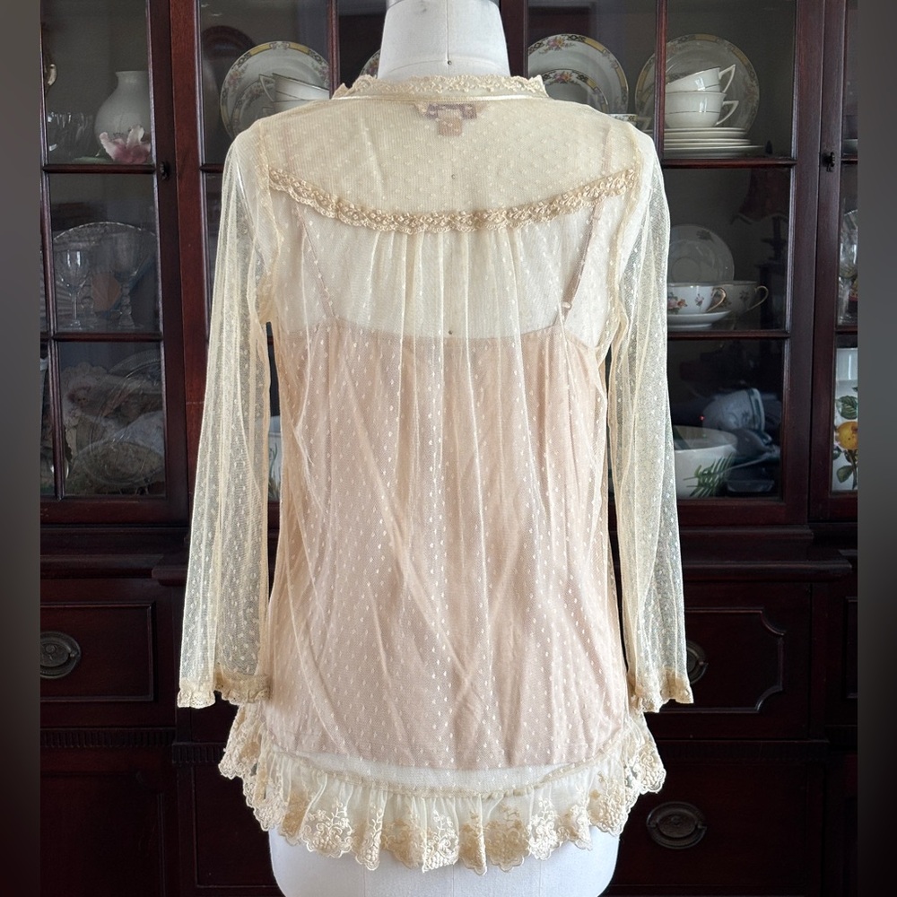 April Cornell Swiss Dot Net Blouse with Lace Appliqué and Lace Ruffles - Picture 14 of 16